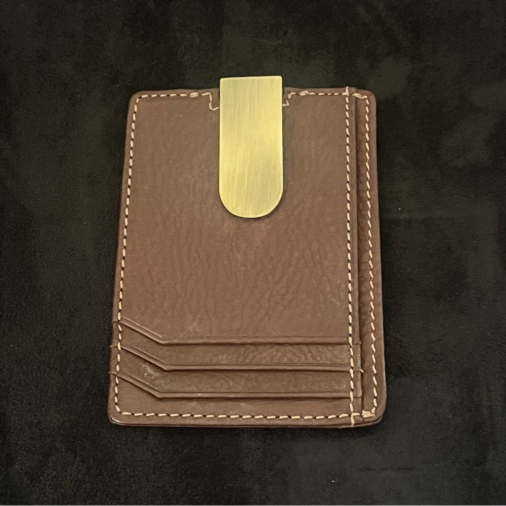 Vintage Buxton Brown Credit Card Wallet Genuine Leather w/ Money Clip